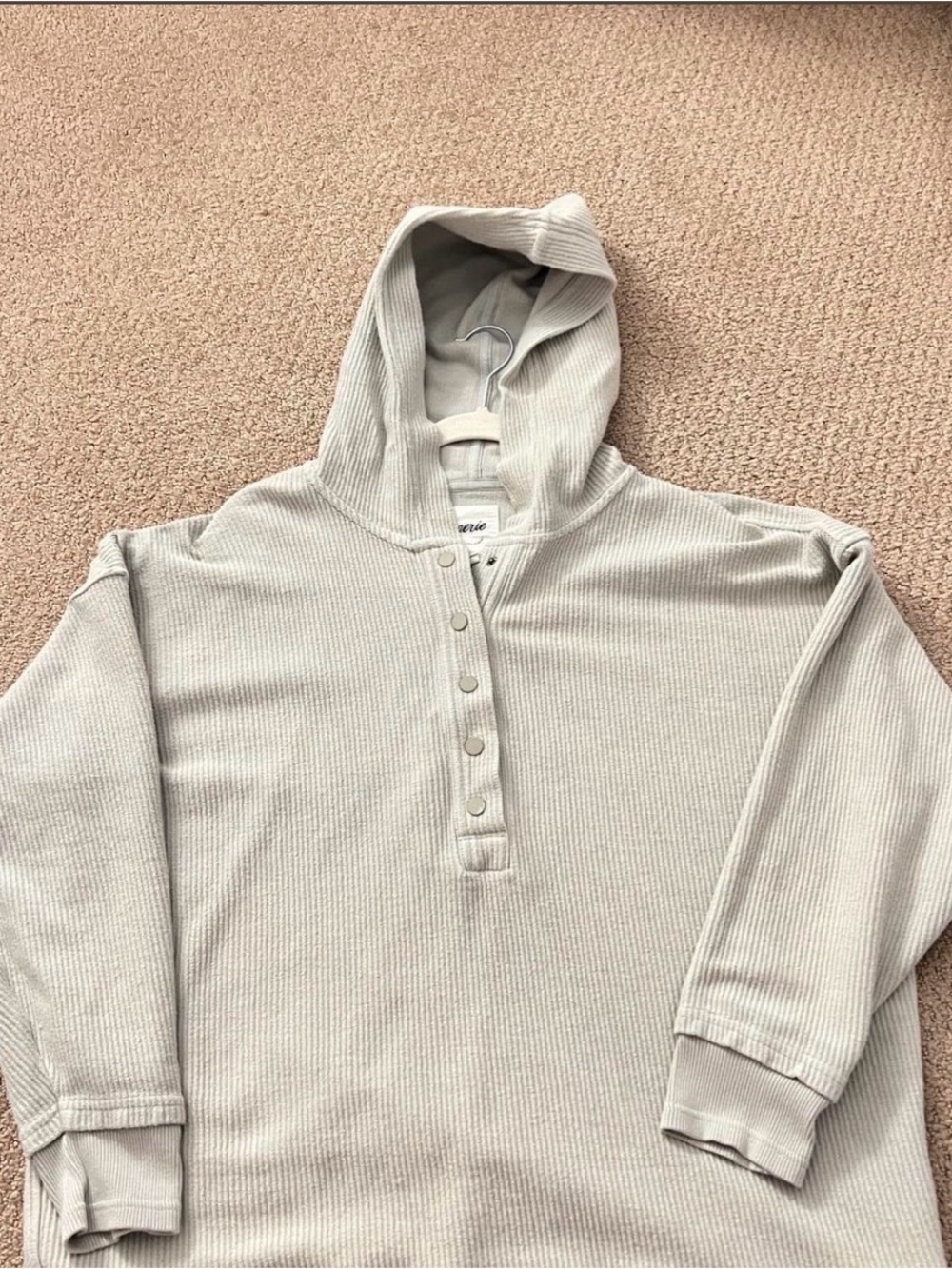 Aerie Hooded Waffle Henley Sweater - Cream